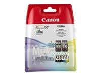 Canon PG-510 / CL-511 Multi pack - 2-pack - svart, färg (cyan, magenta, gul) - original - bläckpatron - för PIXMA MP230, MP237, MP252, MP258, MP270, MP280, MP282, MP499, MX350, MX360, MX410, MX420 2970B011