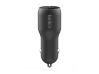 Belkin BOOST UP Dual Car Charger with PPS 37W - Strömadapter för bil - 37 Watt - PD 3.0 - 2 utdatakontakter (USB, 24 pin USB-C) CCB004BTBK