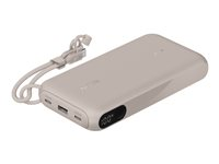 Belkin BoostCharge - Strömförsörjningsbank - med display - 20000 mAh - 20 Watt - PD - 3 utdatakontakter (2 x USB-C, USB) - på kabel: USB-C - sand BPB028HQSD