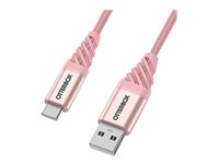 OtterBox Premium - USB-kabel - 24 pin USB-C (hane) till USB (hane) - USB 2.0 - 3 A - 1 m - glittrande rosa 78-52540