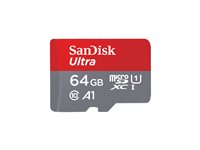 SanDisk Ultra - Flash-minneskort (microSDXC till SD-adapter inkluderad) - 64 GB - A1 / UHS Class 1 / Class10 - mikroSDXC UHS-I SDSQUAB-064G-GN6MA