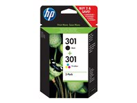 HP 301 - 2-pack - svart, färg (cyan, magenta, gul) - original - bläckpatron - för HP DeskJet 1000, 1010, 1050 AiO, 1050A AiO, 1510 AiO, 2000, 2050 AiO, 2050A AiO, 2510 AiO, 2540 AiO, 3000, 3050 AiO, 3050A eAiO, 3510 eAiO series, HP ENVY 4500 eAiO, 5530 eAiO series, HP OfficeJet 2620 AiO, 4630 eAiO series CR340EE