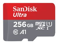 SanDisk Ultra - Flash-minneskort (microSDXC till SD-adapter inkluderad) - 256 GB - A1 / UHS Class 1 / Class10 - mikroSDXC UHS-I SDSQUAC-256G-GN6MA