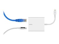 Belkin Ethernet + Power Adapter with Lightning Connector - Nätverksadapter - Lightning - 10/100 Ethernet (PoE) x 1 - vit - för Apple 10.5-inch iPad Pro; 12.9-inch iPad Pro; 9.7-inch iPad; 9.7-inch iPad Pro; iPad Air 2 B2B165BT