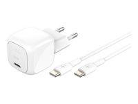 Belkin BoostCharge - Strömadapter - kompakt - 30 Watt - Strömmatning 3.1 (24 pin USB-C) - på kabel: USB-C - med USB-C-kabel (1m) WCA008KQ1MWH-B6