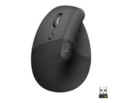 Logitech Lift for Business - Vertikal mus - ergonomisk - vänsterhänt - 6 knappar - trådlös - Bluetooth, 2.4 GHz - Logitech Logi Bolt USB-mottagare - grafit 910-006495