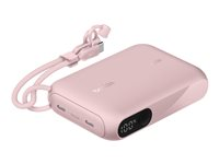 Belkin BoostCharge - Strömförsörjningsbank - med display - 10000 mAh - 20 Watt - PD - 2 utdatakontakter (24 pin USB-C) - på kabel: USB-C - rosa BPB027HQPK