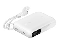 Belkin BoostCharge - Strömförsörjningsbank - med display - 10000 mAh - 20 Watt - PD, Fast Charge - 2 utdatakontakter (24 pin USB-C) - på kabel: USB-C - vit BPB027HQWH