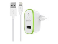 Belkin BOOST UP Home Charger+Cable - Strömadapter - 12 Watt - 2.4 A (USB) - på kabel: Lightning - vit F8J125VF04-WHT