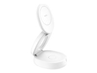 Belkin BoostCharge - Trådlöst laddställ - 2-in-1, Qi2, magnetic, foldable + växelströmsadapter - 15 Watt - vit WIZ035KQWH
