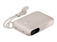 Belkin BoostCharge - Strömförsörjningsbank - med display - 10000 mAh - 20 Watt - PD - 2 utdatakontakter (24 pin USB-C) - på kabel: USB-C - sand BPB027HQSD