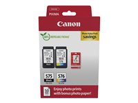 Canon PG-575/CL-576 Photo Paper Value Pack - 2-pack - svart, färg (cyan, magenta, gul) - original - hängande låda - bläckpatron/papperssats - för PIXMA TR4750i, TR4751i, TR4755i, TS3550i, TS3551i 5438C004