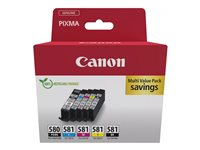 Canon PGI-580/CLI-581 PGBK/C/M/Y/BK Multi Pack - 5-pack - svartfärgad, svart, gul, cyan, magenta - original - box - bläcktank - för PIXMA TS6251, TS6350, TS6351, TS705, TS8252, TS8350, TS8351, TS8352, TS9550, TS9551 2078C007