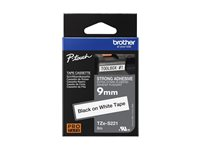 Brother TZe-S221 - Extra kraftigt självhäftande lim - svart på vitt - Rulle (0,9 cm x 8 m) 1 kassett(er) bandlaminat - för P-Touch PT-E550; P-Touch Cube PT-P910; P-Touch Cube Plus PT-P710; P-Touch Cube Pro PT-P910 TZES221