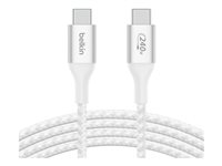 Belkin BOOST CHARGE - USB-kabel - 24 pin USB-C (hane) till 24 pin USB-C (hane) - USB 2.0 - 2 m - stöd för strömleverans på upp till 240 W - vit CAB015BT2MWH