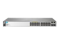 HPE Aruba 2620-24-PoE+ - Switch - L4 - Administrerad - 24 x 10/100 (PoE) + 2 x 10/100/1000 + 2 x SFP - skrivbordsmodell, rackmonterbar - PoE J9625A#ABB