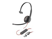 Poly Blackwire 3210 - Blackwire 3200 Series - headset - på örat - kabelansluten - USB-C - svart - Certifierad för Skype for Buisness, Cisco Jabber-certifierad, Avaya-certifierad, UC-certifierad 8X2J8A6