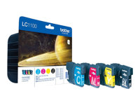 Brother LC1100 Value Pack - 4-pack - svart, gul, cyan, magenta - original - blister - bläckpatron - för Brother DCP-185, 385, 395, J715, MFC-490, 5490, 5890, 5895, 6890, 790, 795, 990, J615 LC1100VALBP