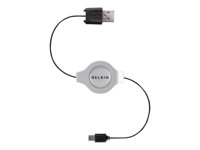 Belkin Retractable Hi-Speed USB 2.0 Cable - USB-kabel - USB (hane) till mini-USB typ B (hane) - USB 2.0 - 1 m - indragbar - silver F3U138CP1MRTC