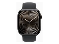 Apple Watch Series 10 (GPS + Cellular) - 46 mm - skiffer titan - smart klocka med sportband - fluoroelastomer - svart - bandstorlek: S/M - 64 GB - LTE, Wi-Fi 4, UWB, Bluetooth - 4G - 41.7 g MWYD3QN/A