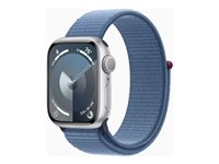 Apple Watch Series 9 (GPS) - 41 mm - silveraluminium - smart klocka med sportögla - mjukt nylon i dubbla lager - winter blue - 64 GB - Wi-Fi, Bluetooth, UWB - 31.9 g MR923KS/A