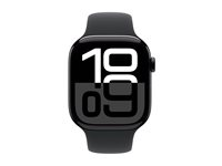 Apple Watch Series 10 (GPS) - 46 mm - jet black aluminium - smart klocka med sportband - fluoroelastomer - svart - bandstorlek: S/M - 64 GB - Wi-Fi 4, UWB, Bluetooth - 36.4 g MWWP3QN/A