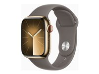 Apple Watch Series 9 (GPS + Cellular) - 41 mm - guld, rostfritt stål - smart klocka med sportband - fluoroelastomer - clay - bandstorlek: S/M - 64 GB - Wi-Fi, Bluetooth, UWB, LTE - 4G - 42.3 g MRJ53KS/A