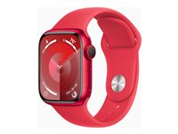 Apple Watch Series 9 (GPS + Cellular) - (PRODUCT) RED - 41 mm - röd aluminium - smart klocka med sportband - fluoroelastomer - röd - bandstorlek: M/L - 64 GB - Wi-Fi, Bluetooth, UWB, LTE - 4G - 32.1 g MRY83KS/A