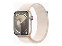 Apple Watch Series 9 (GPS + Cellular) - 45 mm - stjärnljusaluminium - smart klocka med sportögla - mjukt nylon i dubbla lager - starlight - 64 GB - Wi-Fi, Bluetooth, UWB, LTE - 4G - 39 g MRMA3KS/A