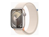 Apple Watch Series 9 (GPS) - 45 mm - stjärnljusaluminium - smart klocka med sportögla - mjukt nylon i dubbla lager - starlight - 64 GB - Wi-Fi, Bluetooth, UWB - 38.7 g MR983KS/A
