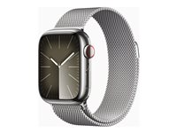 Apple Watch Series 9 (GPS + Cellular) - 41 mm - rostfritt stål i silver - smart klocka med milanesisk loop - 64 GB - Wi-Fi, Bluetooth, UWB, LTE - 4G - 42.3 g MRJ43KS/A