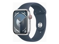 Apple Watch Series 9 (GPS + Cellular) - 45 mm - silveraluminium - smart klocka med sportband - fluoroelastomer - stormbl¨ - bandstorlek: M/L - 64 GB - Wi-Fi, Bluetooth, UWB, LTE - 4G - 39 g MRMH3KS/A