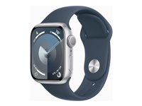 Apple Watch Series 9 (GPS) - 41 mm - silveraluminium - smart klocka med sportband - fluoroelastomer - stormbl¨ - bandstorlek: M/L - 64 GB - Wi-Fi, Bluetooth, UWB - 31.9 g MR913KS/A
