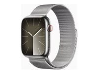 Apple Watch Series 9 (GPS + Cellular) - 45 mm - rostfritt stål i silver - smart klocka med milanesisk loop - 64 GB - Wi-Fi, Bluetooth, UWB, LTE - 4G - 51.5 g MRMQ3KS/A