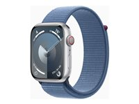 Apple Watch Series 9 (GPS + Cellular) - 45 mm - silveraluminium - smart klocka med sportögla - mjukt nylon i dubbla lager - winter blue - 64 GB - Wi-Fi, Bluetooth, UWB, LTE - 4G - 39 g MRMJ3KS/A