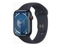 Apple Watch Series 9 (GPS + Cellular) - 45 mm - midnattsaluminium - smart klocka med sportband - fluoroelastomer - midnatt - bandstorlek: S/M - 64 GB - Wi-Fi, Bluetooth, UWB, LTE - 4G - 39 g MRMC3KS/A