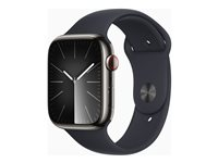 Apple Watch Series 9 (GPS + Cellular) - 45 mm - grafit rostfritt stål - smart klocka med sportband - fluoroelastomer - midnatt - bandstorlek: S/M - 64 GB - Wi-Fi, Bluetooth, UWB, LTE - 4G - 51.5 g MRMV3KS/A