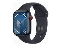 Apple Watch Series 9 (GPS + Cellular) - 41 mm - midnattsaluminium - smart klocka med sportband - fluoroelastomer - midnatt - bandstorlek: M/L - 64 GB - Wi-Fi, Bluetooth, UWB, LTE - 4G - 32.1 g MRHT3KS/A
