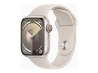 Apple Watch Series 9 (GPS + Cellular) - 41 mm - stjärnljusaluminium - smart klocka med sportband - fluoroelastomer - starlight - bandstorlek: S/M - 64 GB - Wi-Fi, Bluetooth, UWB, LTE - 4G - 32.1 g MRHN3KS/A