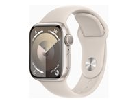 Apple Watch Series 9 (GPS) - 41 mm - stjärnljusaluminium - smart klocka med sportband - fluoroelastomer - starlight - bandstorlek: S/M - 64 GB - Wi-Fi, Bluetooth, UWB - 31.9 g MR8T3KS/A