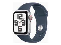 Apple Watch SE (GPS + Cellular) - 2a generation - 40 mm - silver - smart klocka med sportband - fluoroelastomer - stormbl¨ - bandstorlek: S/M - 32 GB - Wi-Fi, Bluetooth, LTE - 4G - 27.8 g MRGJ3KS/A