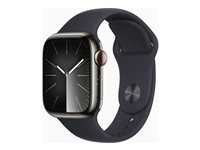 Apple Watch Series 9 (GPS + Cellular) - 41 mm - grafit rostfritt stål - smart klocka med sportband - fluoroelastomer - midnatt - bandstorlek: M/L - 64 GB - Wi-Fi, Bluetooth, UWB, LTE - 4G - 42.3 g MRJ93KS/A