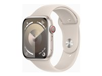 Apple Watch Series 9 (GPS + Cellular) - 45 mm - stjärnljusaluminium - smart klocka med sportband - fluoroelastomer - starlight - bandstorlek: M/L - 64 GB - Wi-Fi, Bluetooth, UWB, LTE - 4G - 39 g MRM93KS/A