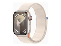 Apple Watch Series 9 (GPS + Cellular) - 41 mm - stjärnljusaluminium - smart klocka med sportögla - mjukt nylon i dubbla lager - starlight - 64 GB - Wi-Fi, Bluetooth, UWB, LTE - 4G - 32.1 g MRHQ3KS/A