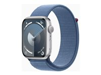 Apple Watch Series 9 (GPS) - 45 mm - silveraluminium - smart klocka med sportögla - mjukt nylon i dubbla lager - winter blue - 64 GB - Wi-Fi, Bluetooth, UWB - 38.7 g MR9F3KS/A