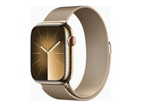Apple Watch Series 9 (GPS + Cellular) - 45 mm - guld, rostfritt stål - smart klocka med milanesisk loop - 64 GB - Wi-Fi, Bluetooth, UWB, LTE - 4G - 51.5 g MRMU3KS/A