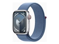 Apple Watch Series 9 (GPS + Cellular) - 41 mm - silveraluminium - smart klocka med sportögla - mjukt nylon i dubbla lager - winter blue - 64 GB - Wi-Fi, Bluetooth, UWB, LTE - 4G - 32.1 g MRHX3KS/A